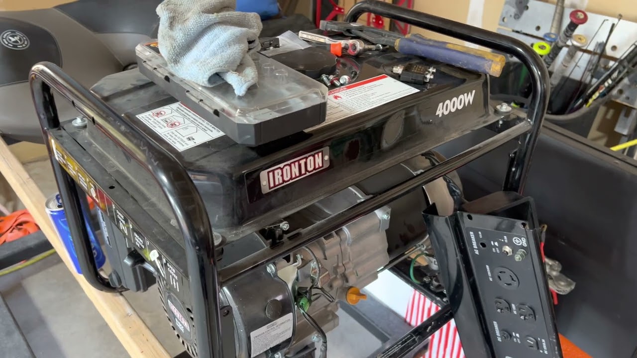 Replacing push button reset circuit breakers on a generator.