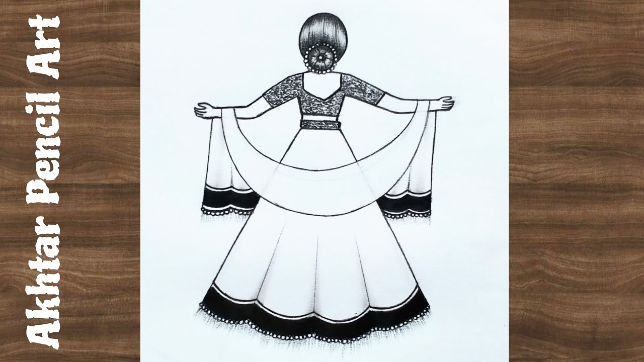 How To Draw A Girl With Lehenga | Girl Drawing | Back Side Girl Drawing Easy Step By Step 