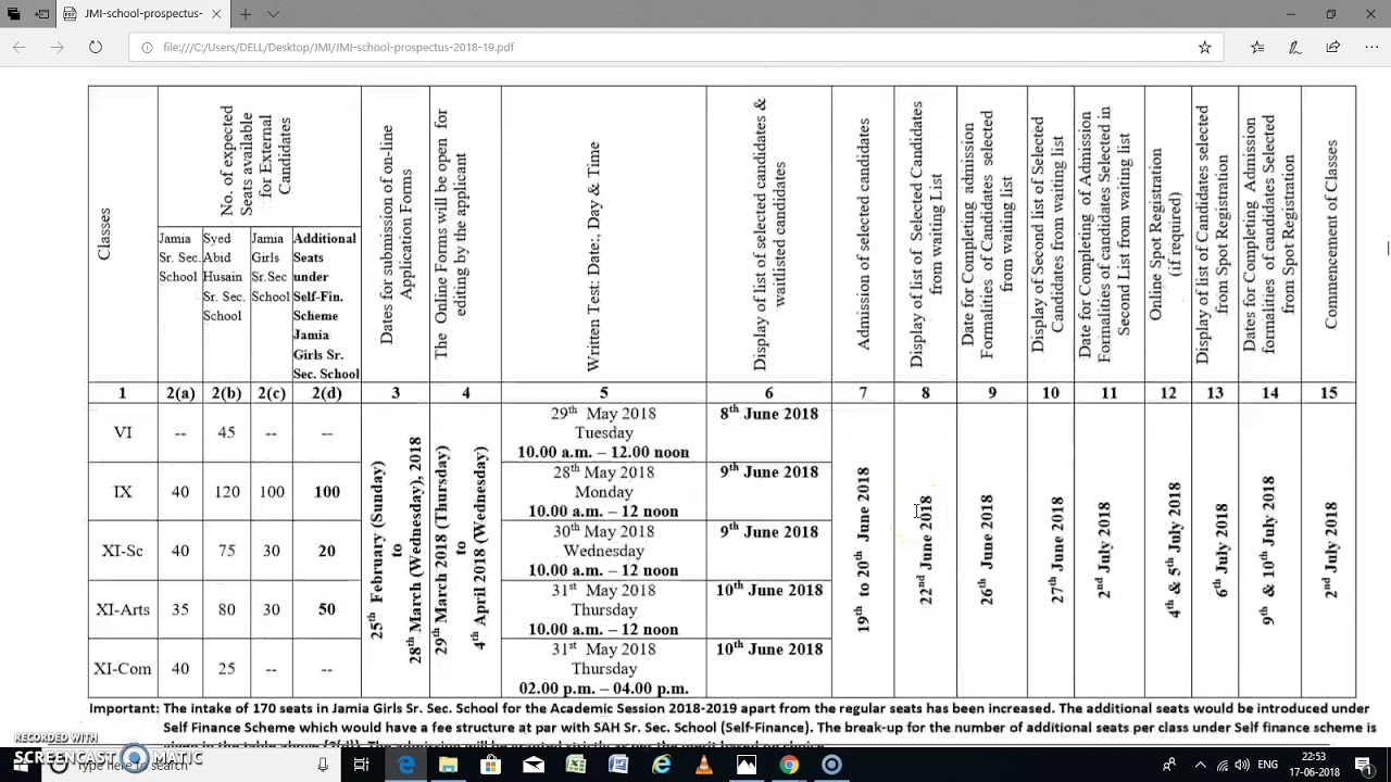 JMI NOTIFICATION REGARDING WAITING LIST OF CLASS VI / IX / XI 2018-19