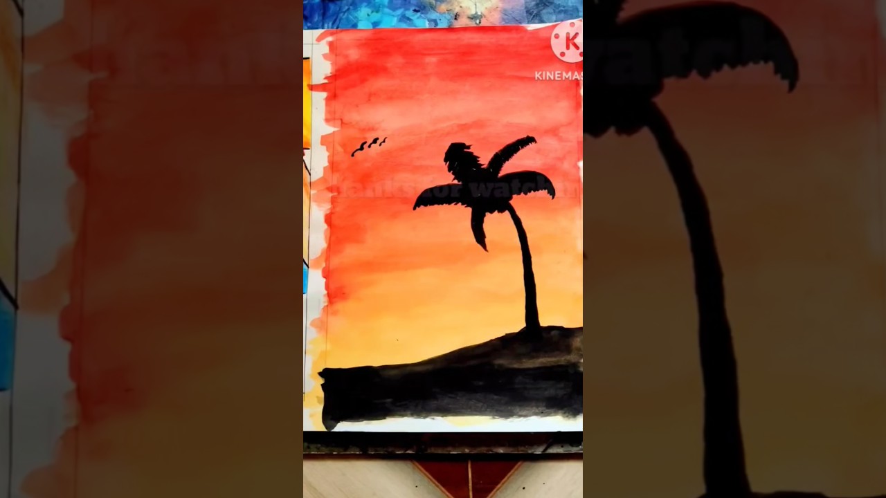 🎨 Easy Sunset Painting Tutorial | Palm Tree Silhouette | Beginner Watercolor Art 
