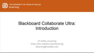 Blackboard Collaborate Ultra Introduction