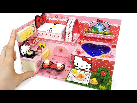 DIY Miniature <strong>Hello</strong> Kitty Board House # - <strong>Hello</strong> Kitty house Decor｜Kitty Bed, Pool , <strong>kitchen</strong>~｜키티하우스