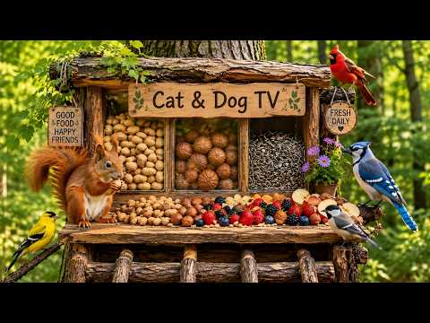 🔴LIVE Cat & Dog TV Bird Feeder 🐿️ Cardinals, Blue Jays, Goldfinches | Nature Sounds, Sleep, 4K