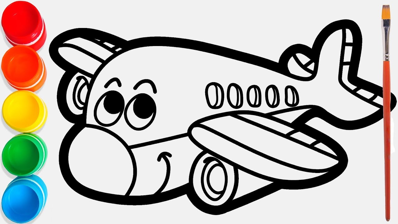 Glitter Plane coloring pages for kids, painting for toddlers / Joy Kids
