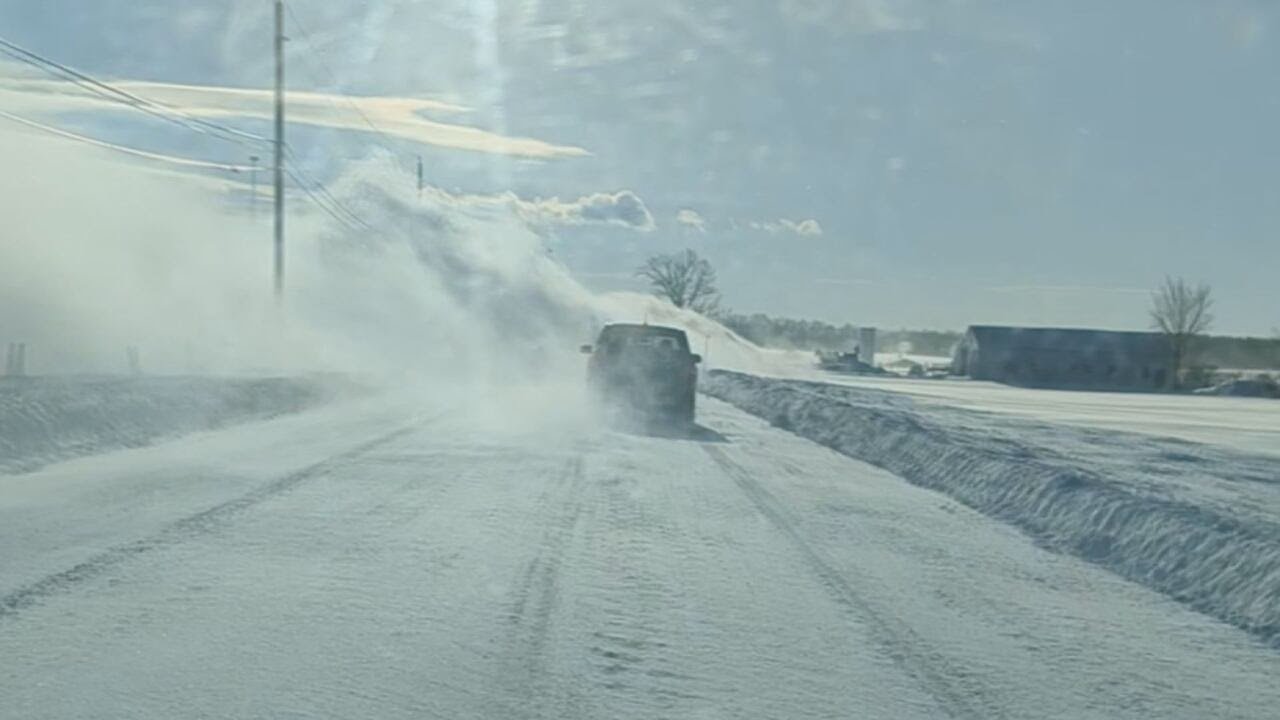 Strong winds whipped snow around on Monday - YouTube