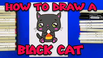 How To Draw a Cute Black Cat With Candy Corn
