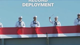 US aircraft carrier returns home after record deployment