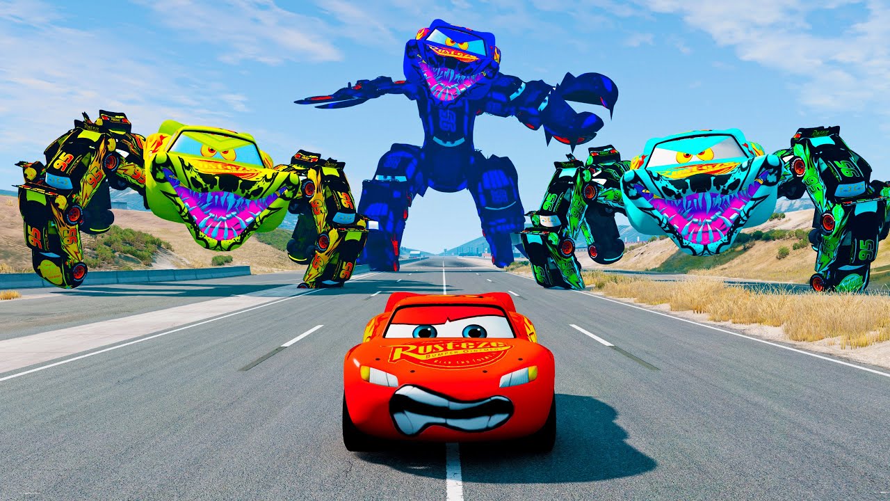 10 Hours Epic Escapes of Lightning McQueen vs Spider-Legged Monsters - Chase in BeamNG.Drive