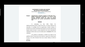 SUPPLEMENTARY TENTATIVE CALENDAR BY JKSSB || NOTIFICATION NO. 04, 05, 06 & 07 OF 2020 and 02 of 2021