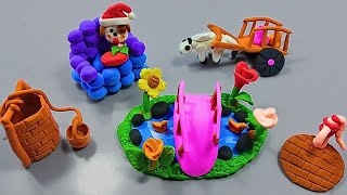 DIY How to make polymer clay Miniature Water well, Hand Pump, swimming pool, Cart, & sofa with baby