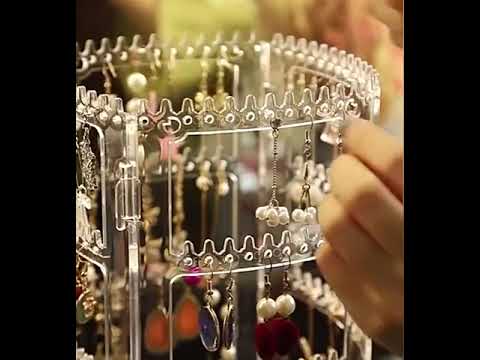 360 Degree Rotating Jewelry Storage Box Earring Display Stand Plastic Earring Holder Showcase Jewelry Organizer Box