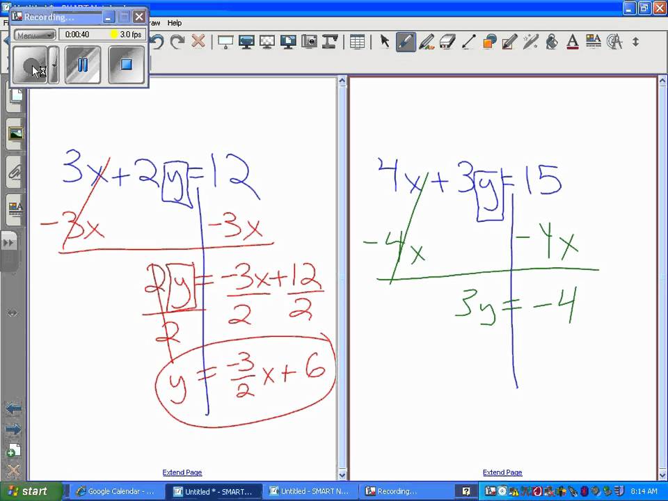 Getting 'Y' By Itself 4X + 3Y = 15