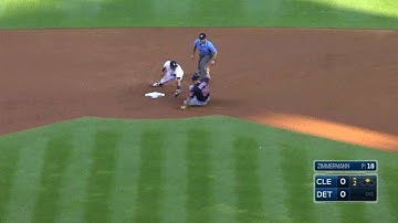 CLE@DET: Upton nabs Napoli trying to stretch single