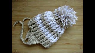 Easy crochet Baby hat Pom Pom tutorial 612 months Ear flaps Happy Crochet Club