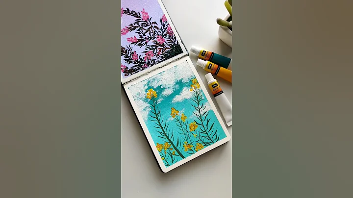 🤩💕 Easy Flower Painting / Gouache Colors #shorts #gouache #painting #sky