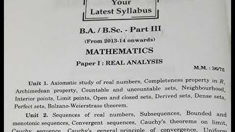 Real analysis syllabus for avadh / up state universities