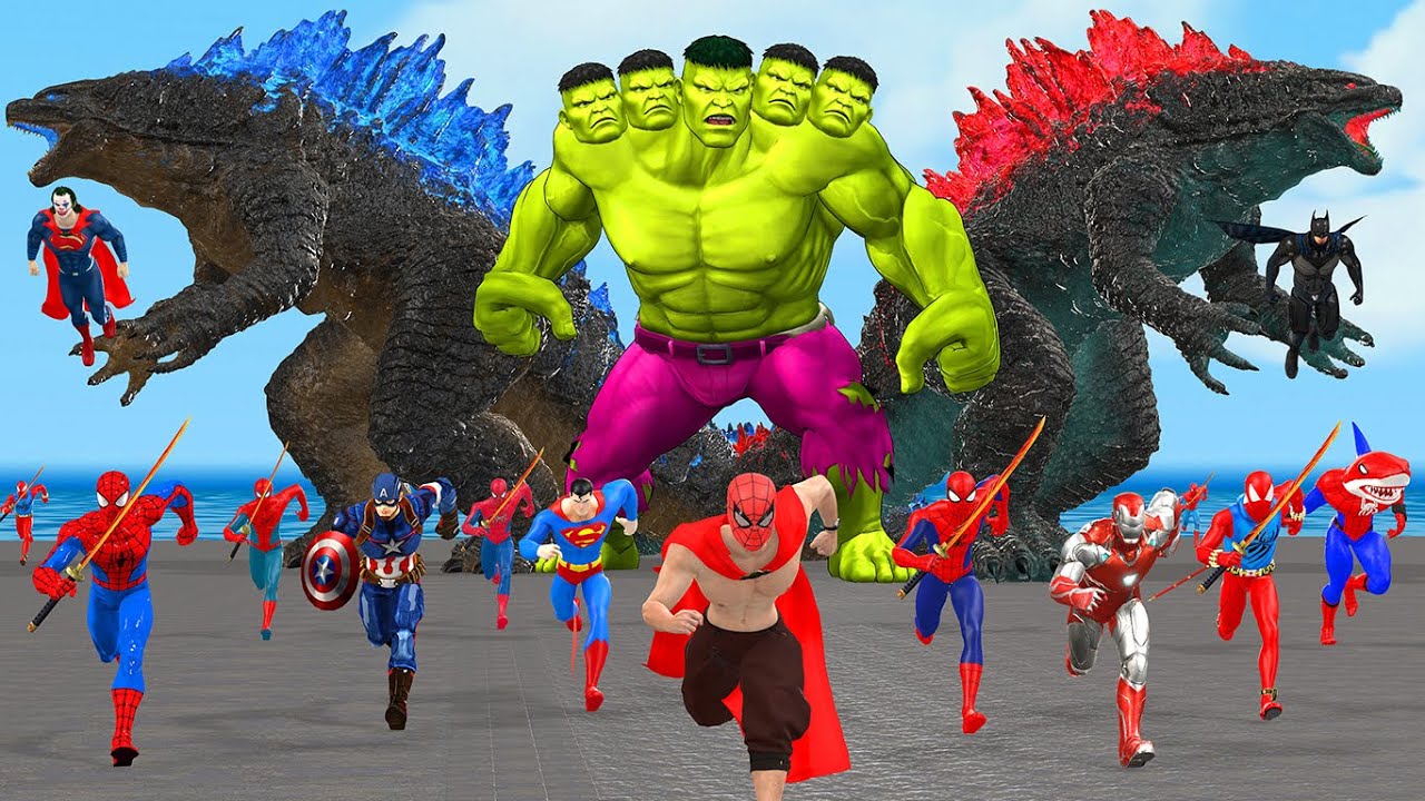 🔴Game Playing Spider-Man learns to cross the street, Superman vs Iron Man rescue Batman vs Godzilla