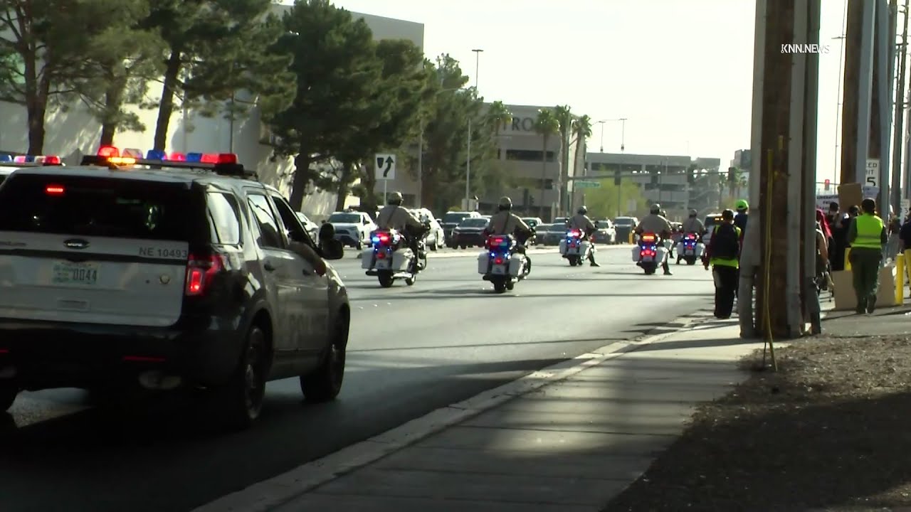 Police Escort Protesters Around Las Vegas Strip, Trump Hotel