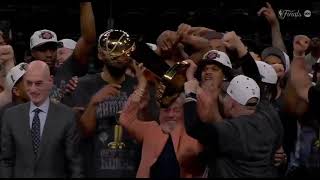 Ernie Johnson & Adam Silver Presenting The Trophy To James Dolan And The New York Knicks Squad