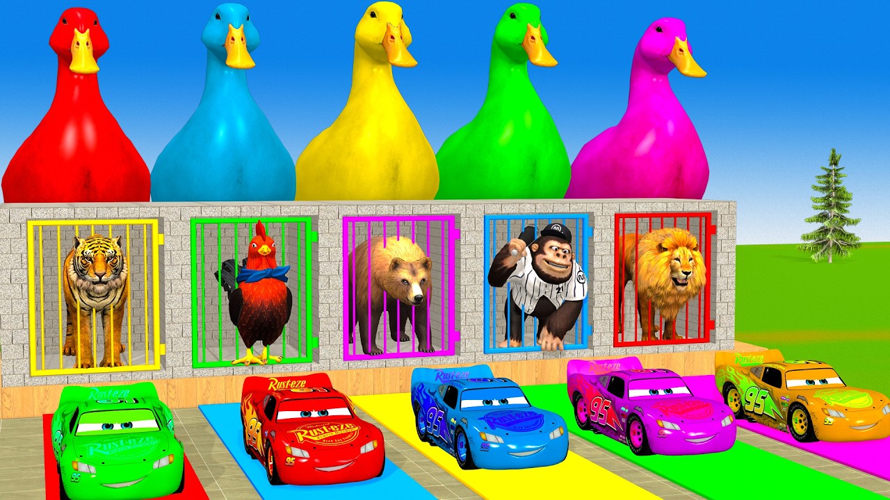 Long Slide Game With Cow Elephant Gorilla Hippopotamus Tiger - 3d Animal Game - Funny 3d Animals