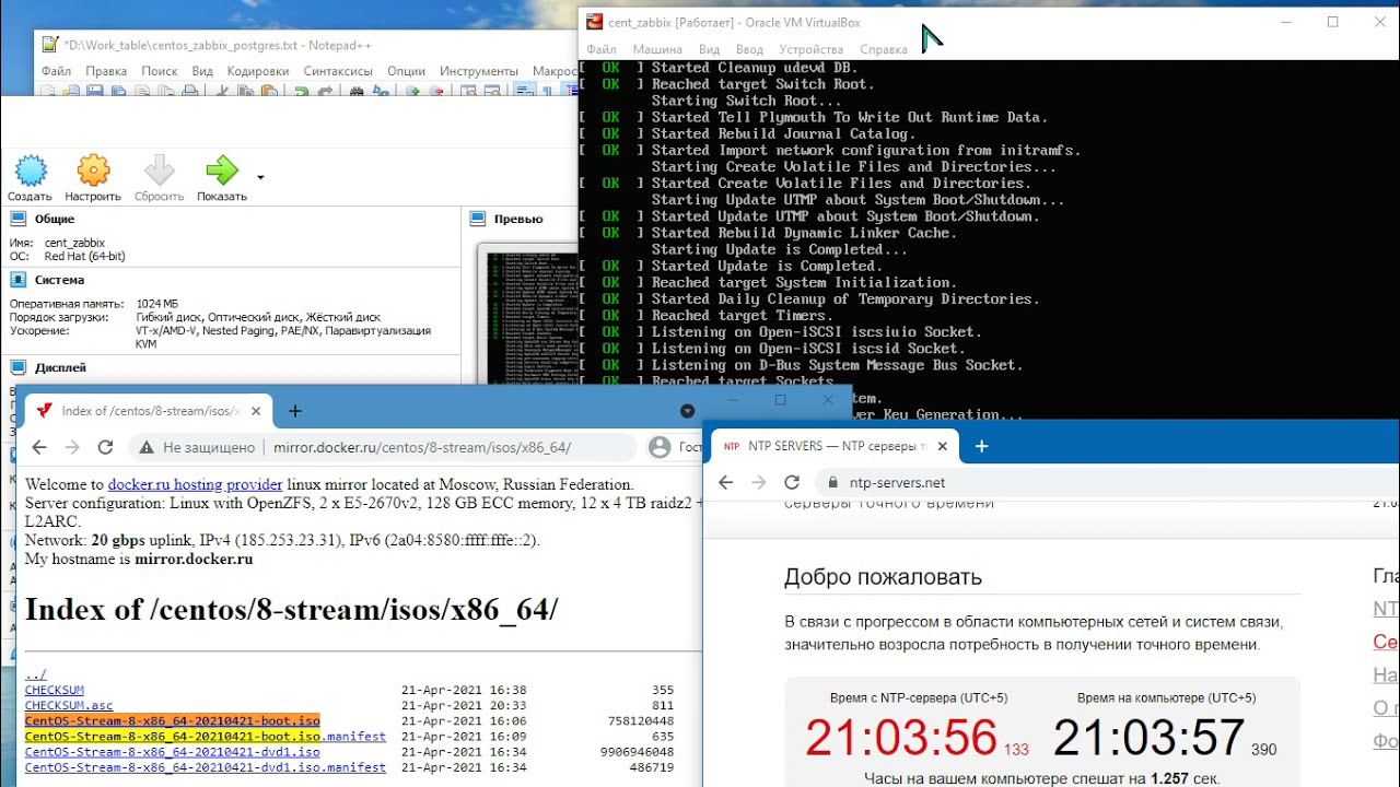 Установка CentOS 8 2021 CentOS-Stream-8-x86_64-20210421-boot PostgreSQL12  Zabbix 5.0 - YouTube