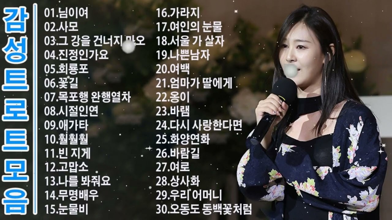 인생 트로트 모음 💞 님이여 , 사모 , 그 강을 건너지 마오 , 진정인가요 , 회룡포 , 꽃길 , 목포행 완행열차 , 시절인연 , 애가타 , 훨훨훨 , 빈 지게