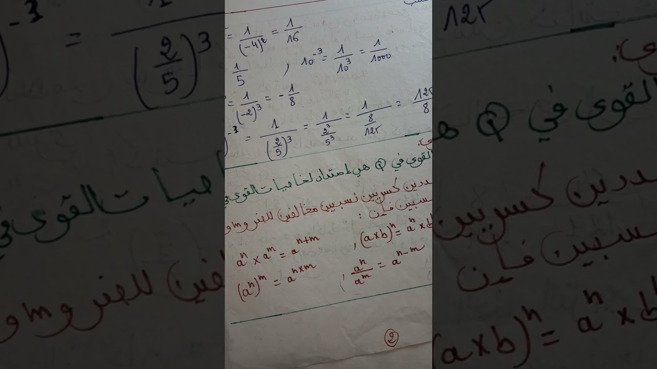 تفسير لدرس القوى في مجموعة الاعداد الكسرية النسبية ثامنة اساسي مع مازني لطيفة