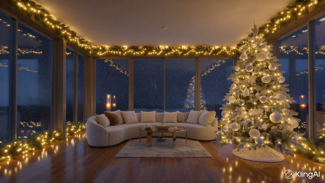 Luxury Christmas Room at Night 🎄✨ Ultra-Realistic Cozy Winter Ambience | Falling Snow | 4K Relax