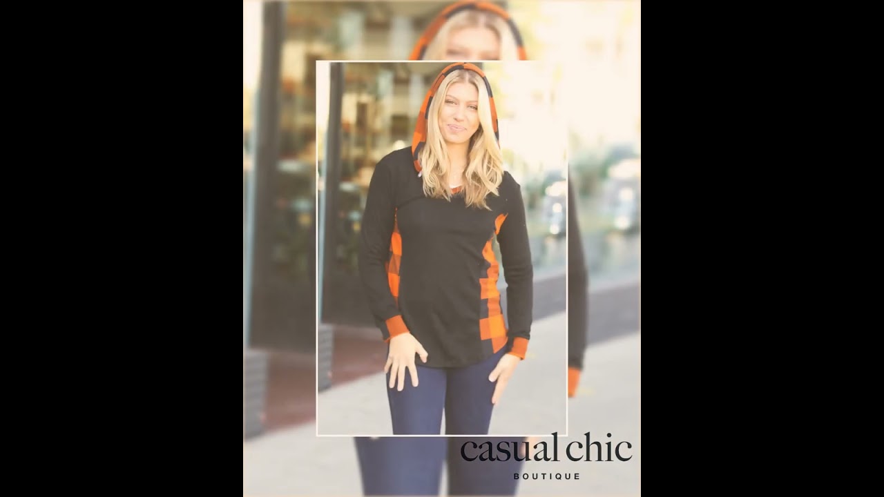 Hacci Knit Plaid Color Block Hoodie