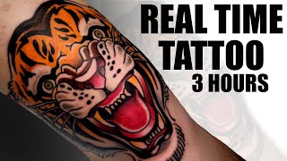 REAL TIME TATTOO | Tiger Head Neotraditional Tattoo