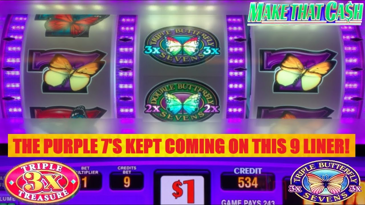 PURPLE 7's EVERYWHERE!! 9 Line Triple Double Butterfly 7's +