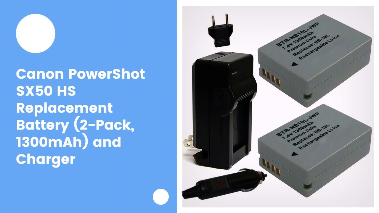 Canon PowerShot SX50 HS Replacement Battery (2-Pack, 1300mAh) and