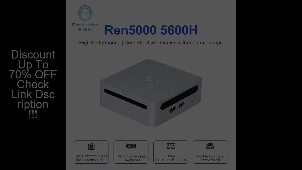 GenMachine AMD Ryzen 5 5600H Mini PC Windows 10/11 3.3GHz Up to 4.2GHz Max Support 64GB RAM WIFI6 Co