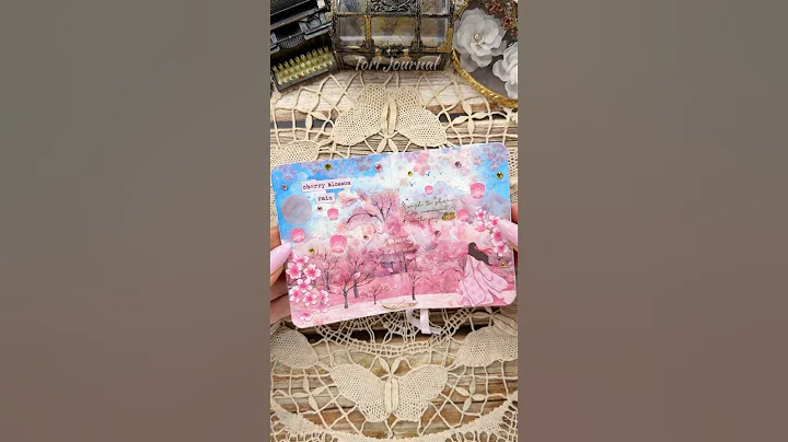 ASMR journal mini Cherry Blossom Landscape🌸⛩️🎐🩷🌙🕊️✨|#asmr #scrapbooking #journal #fyp #diy