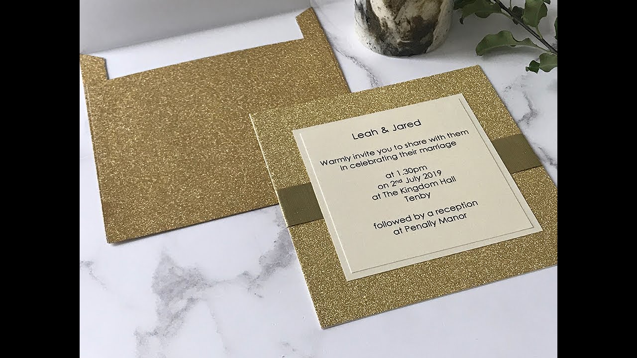 Gold Glitter Wedding Invitations - How to Make Easy Wedding Invitations with Glitter Card - YouTube