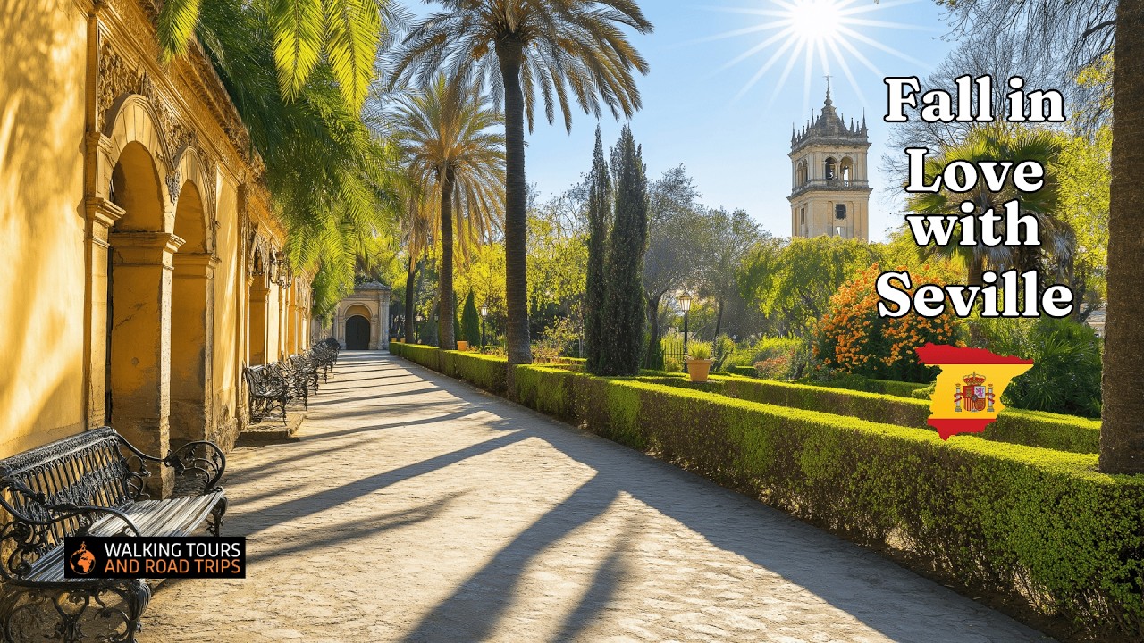 Пешая экскурсия по Севилье, Испания - Исторические достопримечательности и Красивые Парки - 4K ASMR