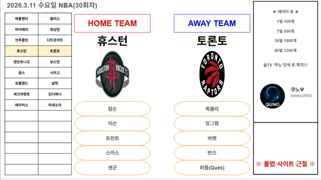 [3월11일 수요일]🏀NBA 미국농구 느바🏀전 경기 분석 코멘트 ㅣ농구분석 축구분석 배구분석 야구분석  KBL NPB KBO MLB NBA KOVO WKBLㅣ