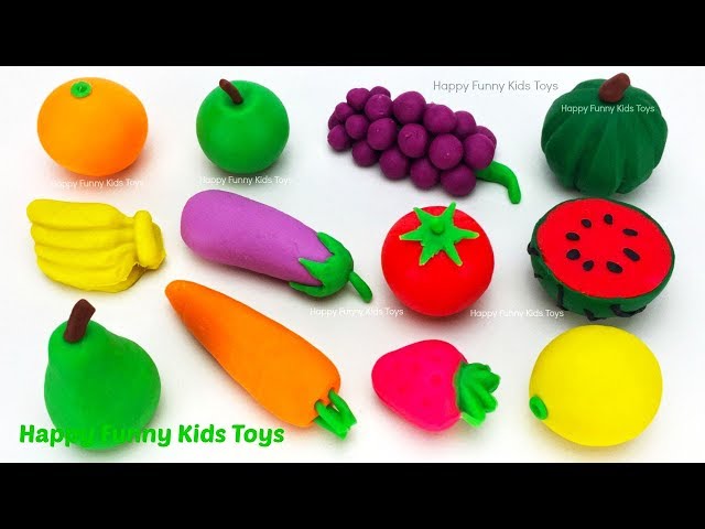 Learn Names of Fruits u0026 Vegetables with Play Doh Surprise Toys Kinder Joy Disney Cars 3 Fun for Kids class=