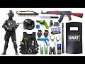 Special police weapons toy set unboxingm416 gunsak47 guns shield glock pistol dagger