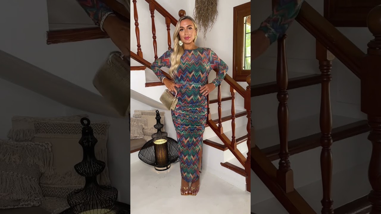 Stand out in our brand new 'Multi Zig Zag Printed Mesh Overlay Long Sleeve Bodycon Midi Dress' 👗✨