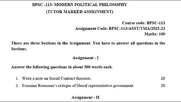 BPSC 113 IGNOU SOLVED ASSIGNMENT 2022-2023 | ENGLISH MODERN POLITICAL PHILOSOPHY JULY 2022 JAN 2023
