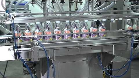 Overflow filler with bottom up filling system, manufactured by Acasi Machinery, 2