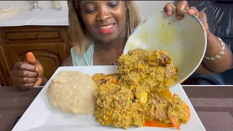 ASMR EGUSI +OKRA SOUP WITH FUFU MUKBANG BANG (eating show no talking #asmr #mukbang #africanfood#