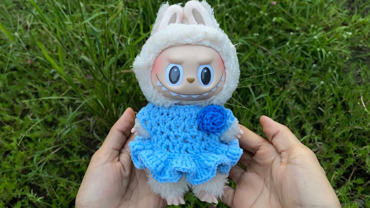 Crochet cute ruffle dress for LaBuBu 17cm/ Crochet cute clothes for LaBuBu/DIY/Handmade/Plushies