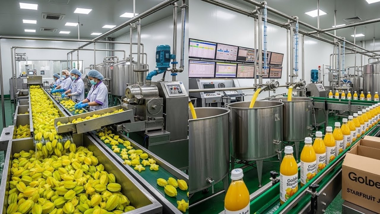 Inside a Modern Starfruit Juice Processing Factory | Full Process