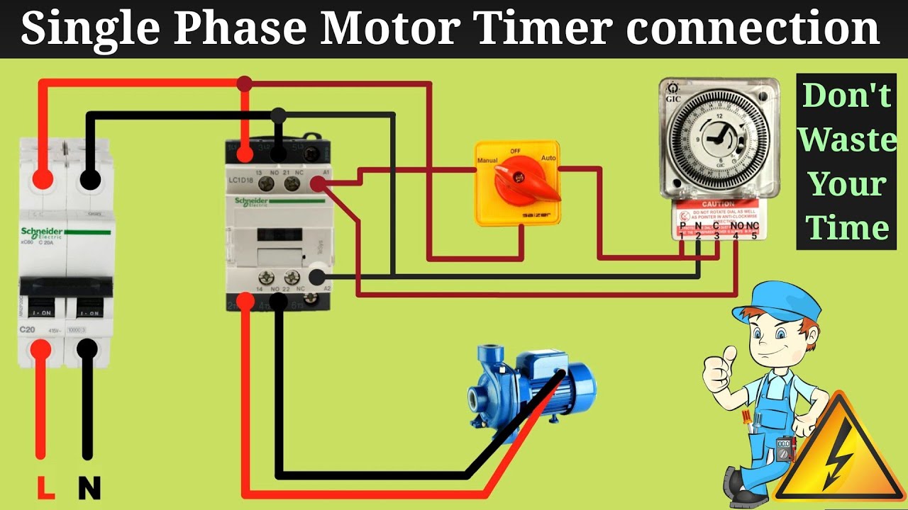 Single phase motor timer connection - YouTube