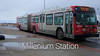 Buses arriving and departing Millenium Station. OC Transpo.
