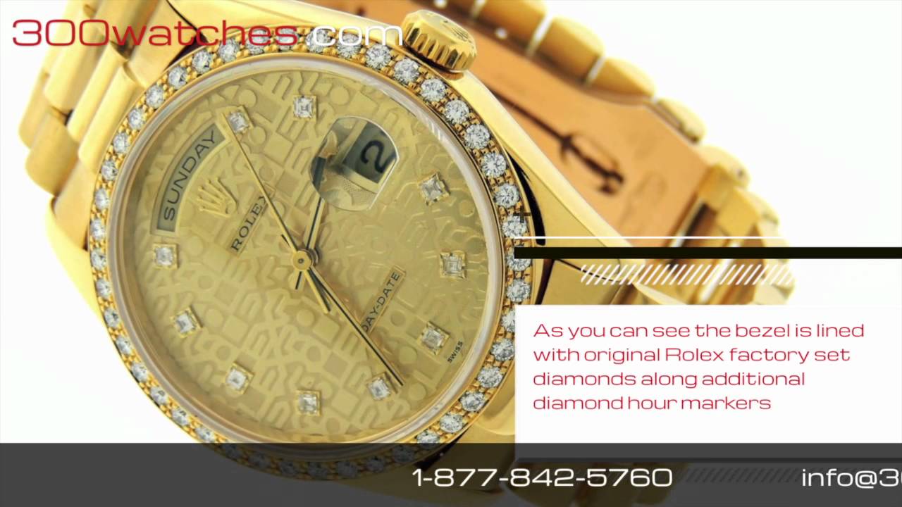 Rolex President Day-Date 18348 18K Yellow Gold Diamond Watch - YouTube