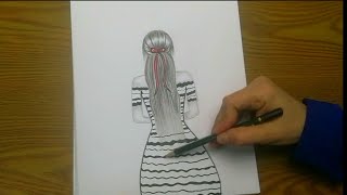 how to draw a girl with beautiful gown | back side drawing | pencil drawing | Artist Drawings