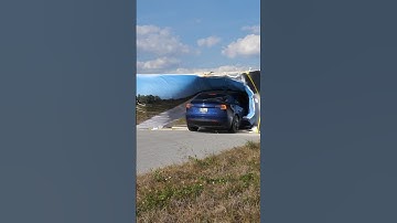 Tesla crashes into Wile E. Coyote wall #experiment #tesla #crash